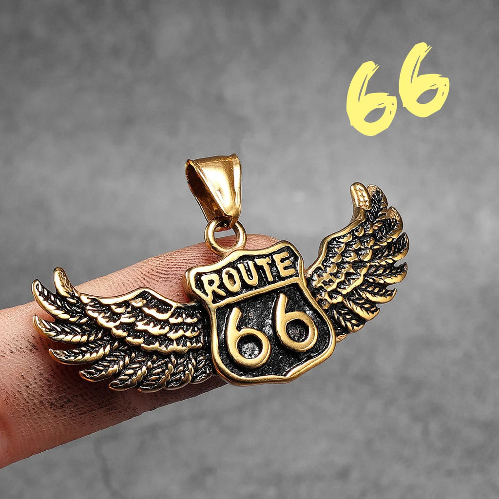 Route 66 Rider Wings Pendant — Stainless Steel