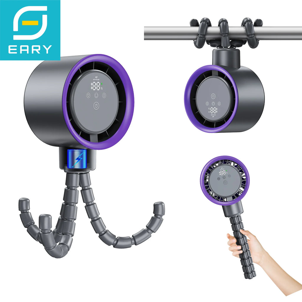 Eary Portable Desk Octopus Fan With 4000mAh Battery 100 Speeds Wind Digital Display Stroller Fan Personal Summer Air