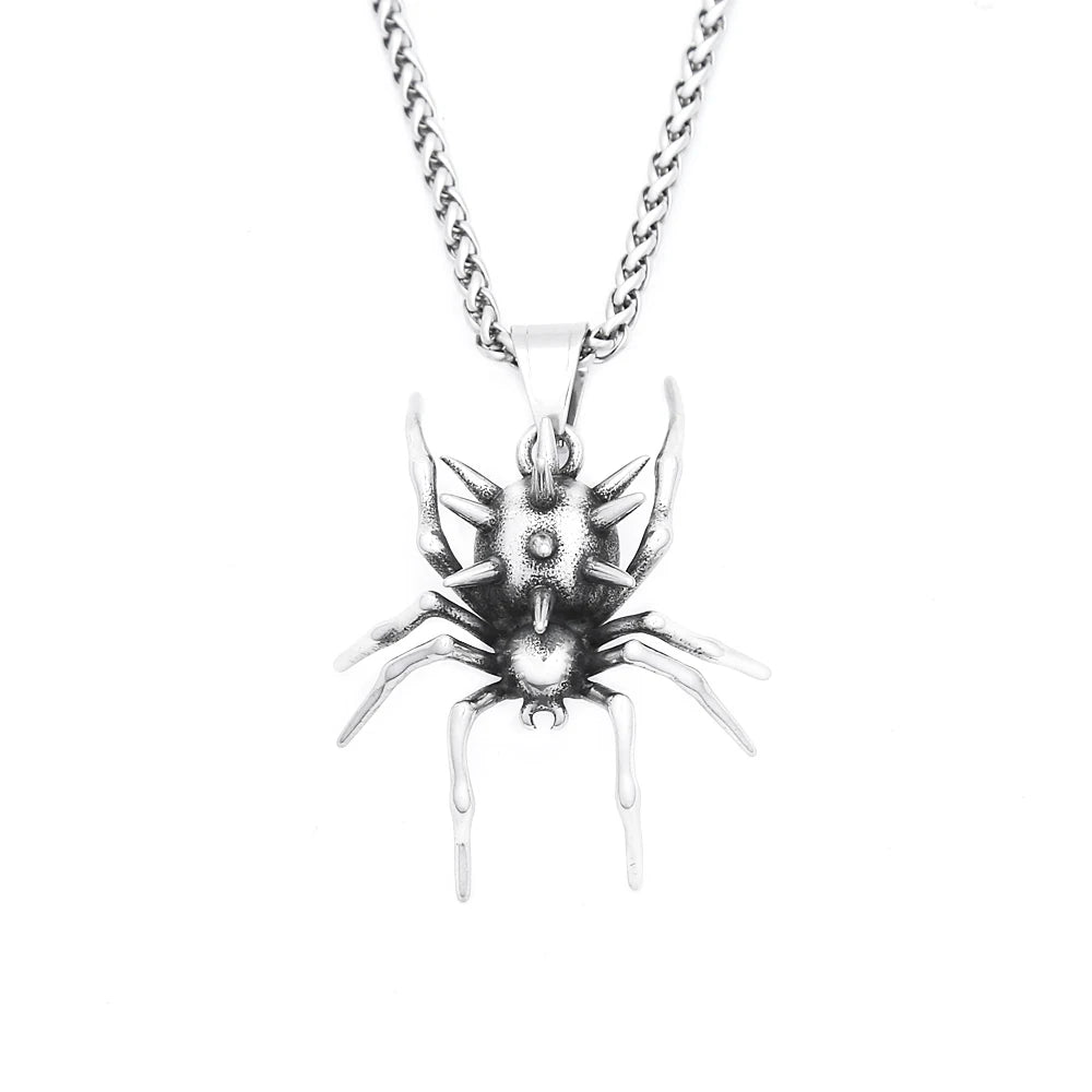Gothic Vintage Stainless Steel Spider Pendant Fashion Punk Unique Animal Necklaces For Men Women Party Jewelry