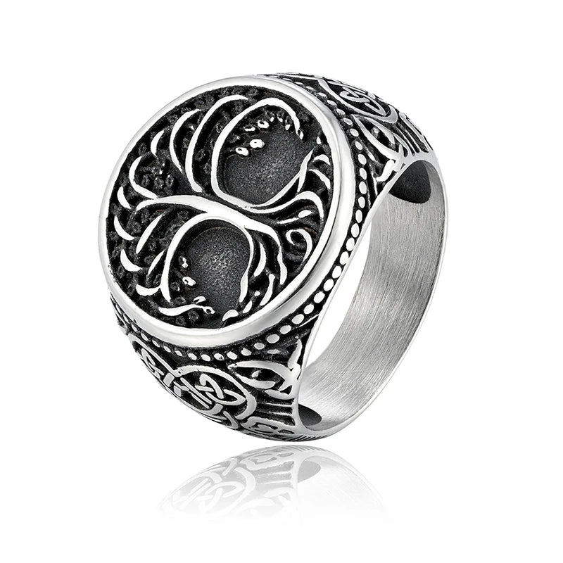 Viking Tree Of Life Ring 316L Stainless Steel Distressed Grey Norse Mythology Symbol Retro Hip Hop Men Hand Jewelry For Male Hot
