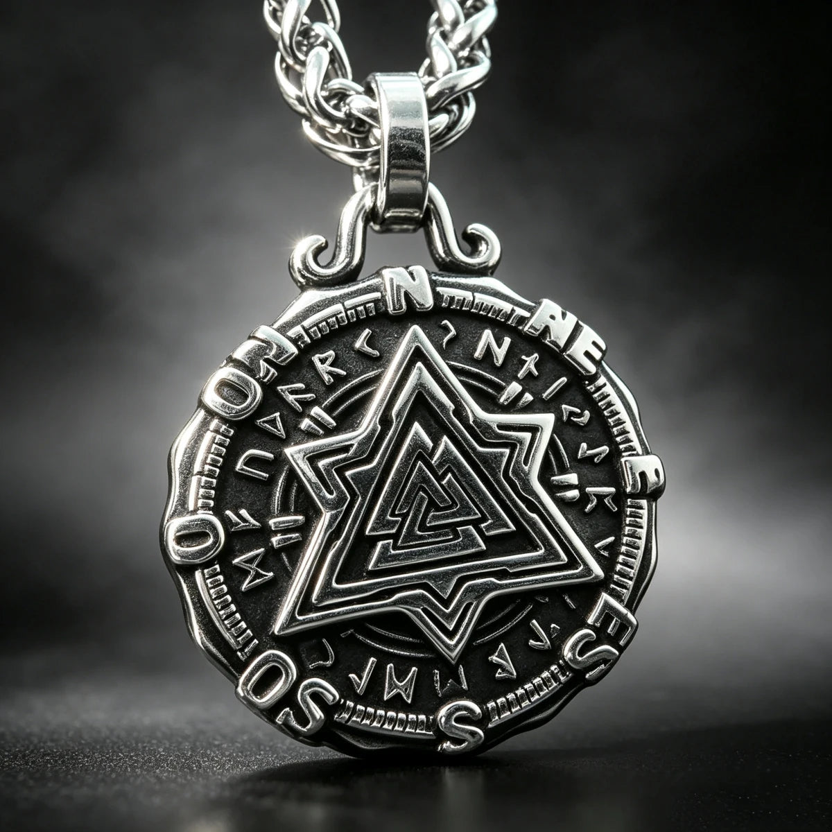 HNSP 316L Stainless Steel Viking Valknut Vegvisir Pendant Necklace For Men Vintage Double‑Sided Rune Compass Amulet