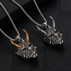 Two-Tone Horn Mask Pendant Necklace Statement
