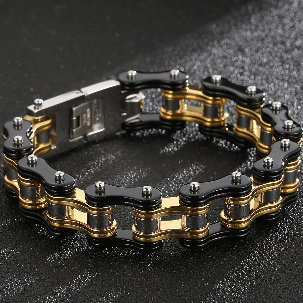 Rock And Roll Men's Bracelet Motorcycle Chain Mechanical Bracelets for Man 316L Stainless Steel Hand Jewelry