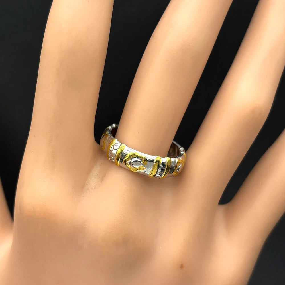 Two-Tone Ring Punk Contrast Rivet Vintage Finger