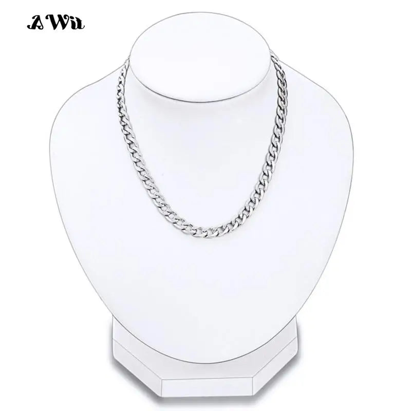 AWit Men's Cuban Link Chain Necklace Stainless Steel Black Gold Color Male Choker colar Jewelry Gifts for Him