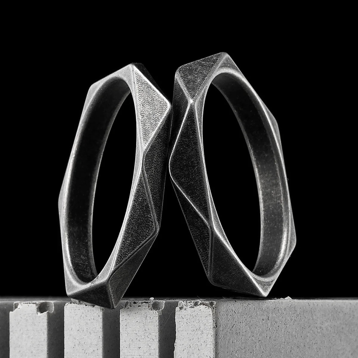 Rhombic Geometric Cut Minimalist Ring — Stainless Steel
