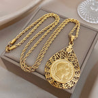 Greatera Vintage Embossment Teardrop Pendant Necklace For Women Men Chic Hollow Artistic Design Stainless Steel Jewelry Party