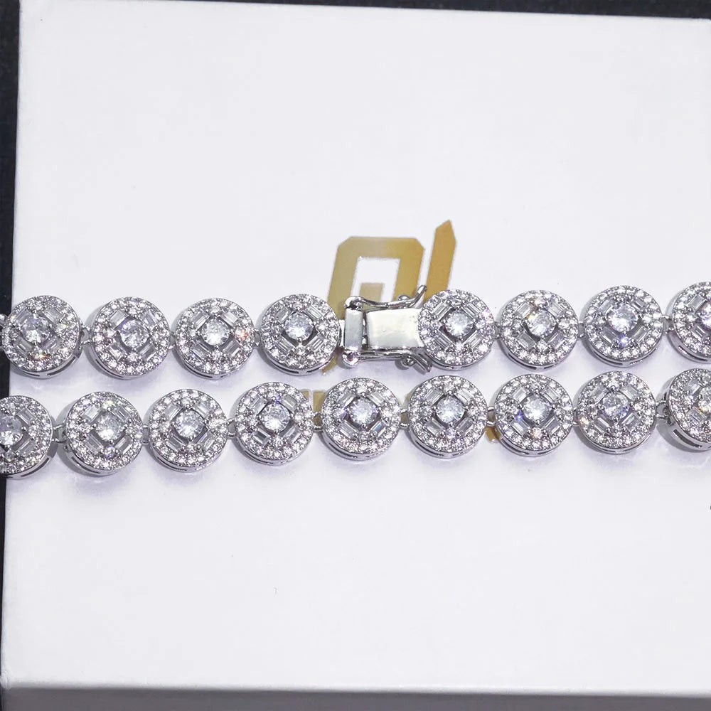 Gold Tennis Necklace Iced Out T-Square Mixed Inlay