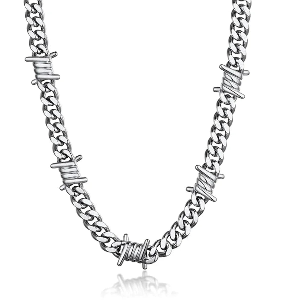 Gothic Barbed Wire Stainless Steel Pendant Necklace