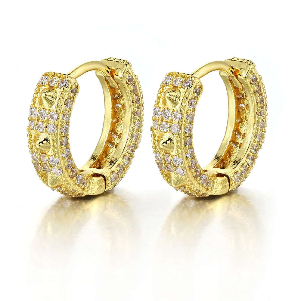 Gold Iced Out Skull Hoop Earrings Rivet