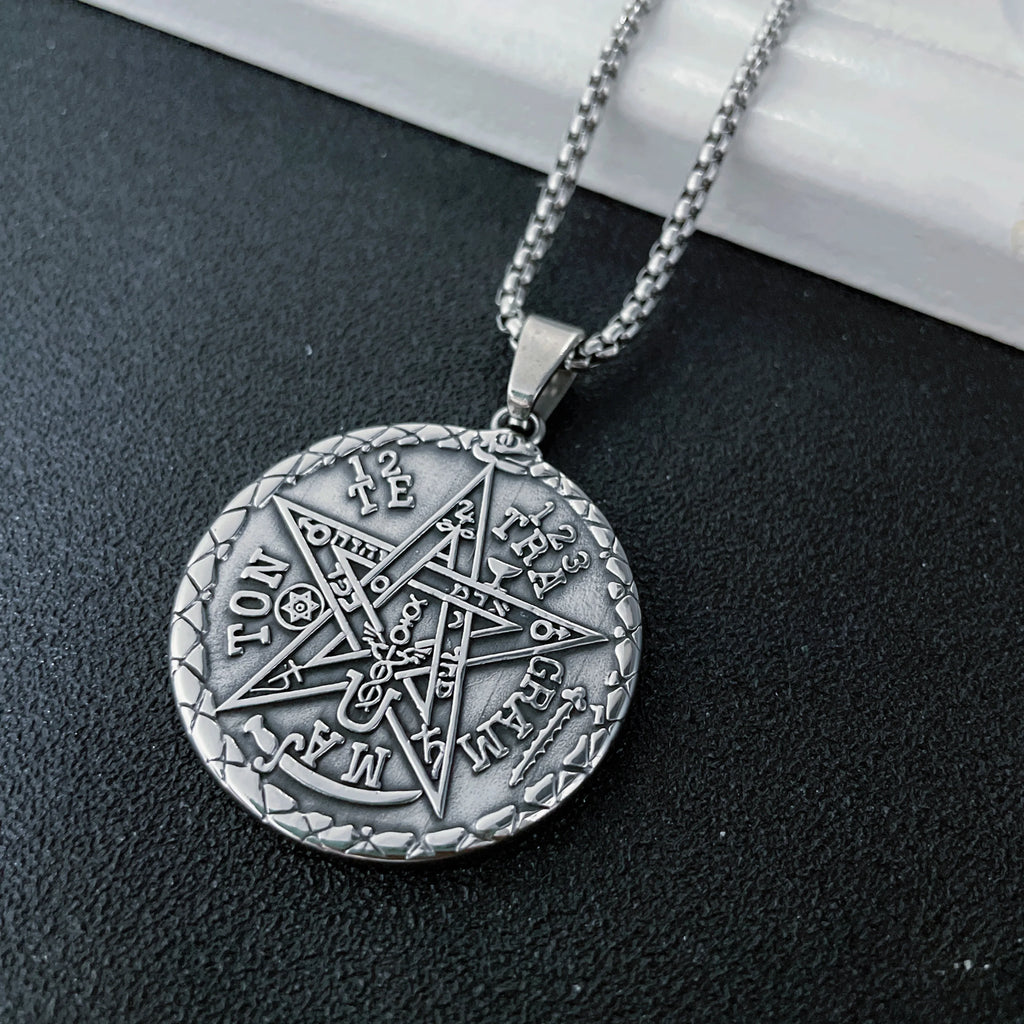 New Vintage Witchcraft Pentagram Pendant Necklace Jewish Hebrew Tetragrammaton Stainless Steel Amulet Jewelry Gift for