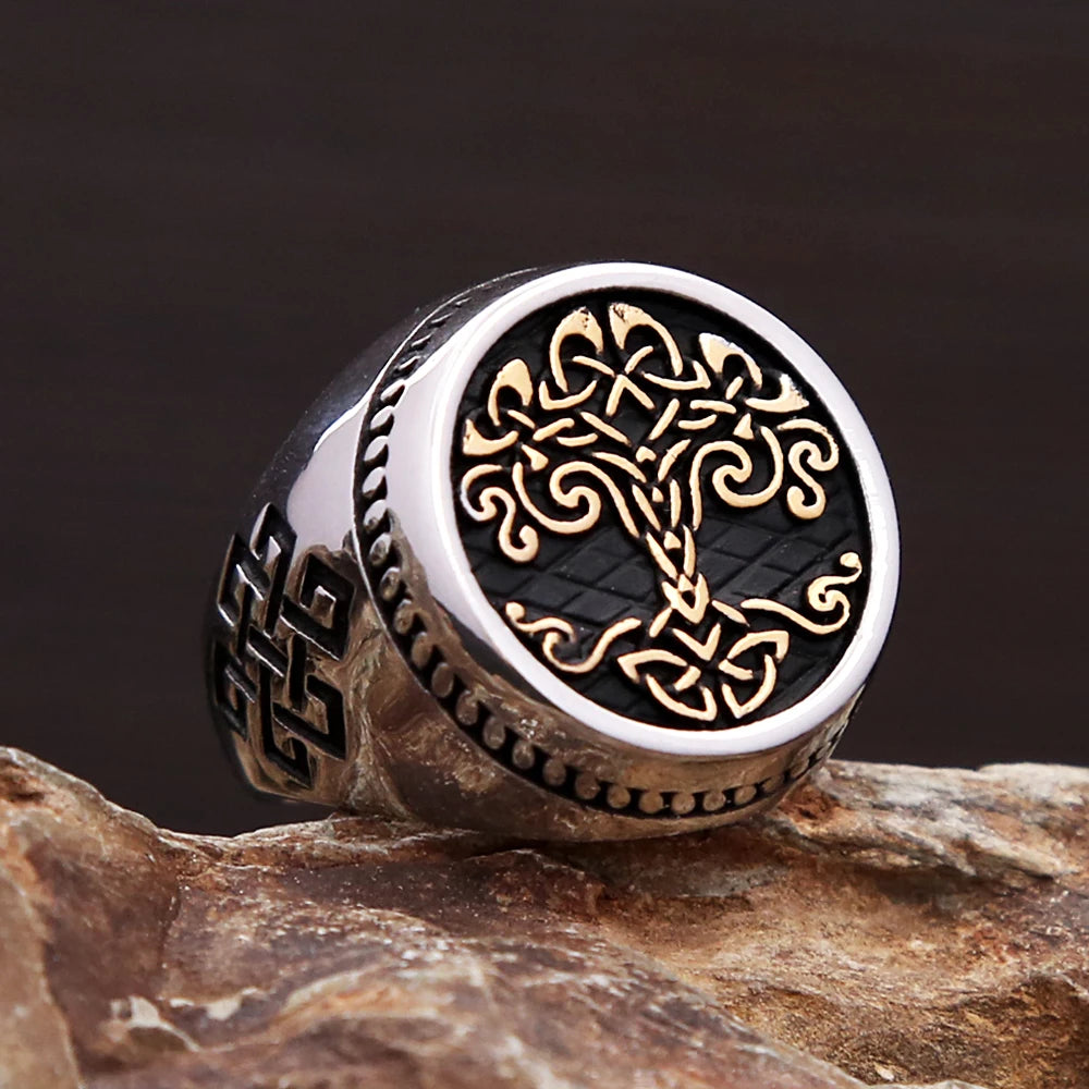 Tree Of Life Steel Ring Vintage Nordic Viking