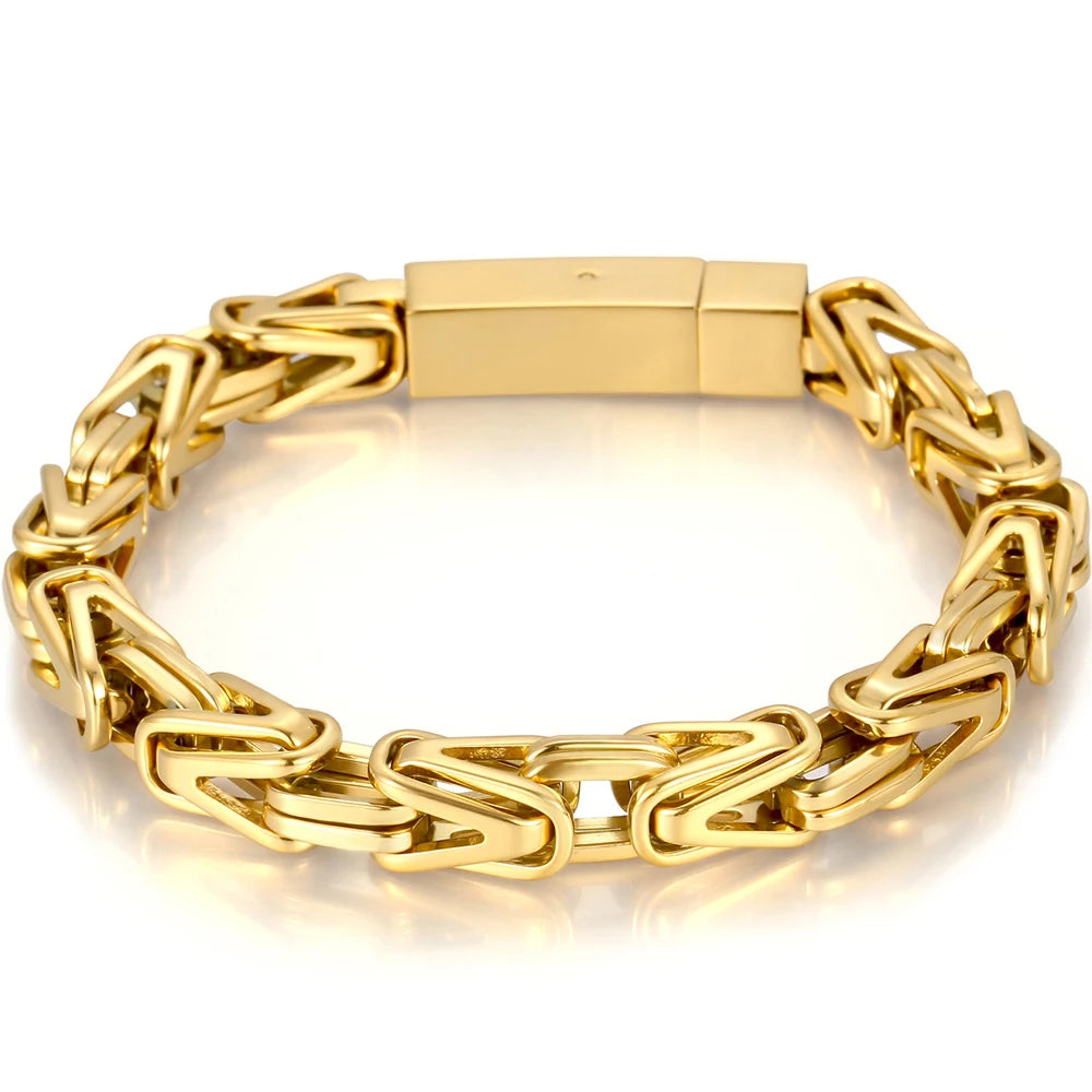 Gold Color Bracelet for Men Stainless Steel 8MM V Shape Chain Men's Wrist Arm Jewelry Birthday Gifts for Boys Him