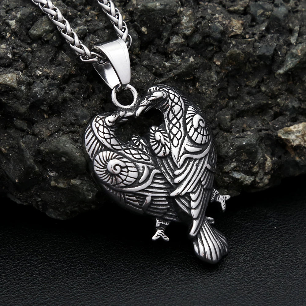 Odin Double Raven Pendant — Stainless Steel