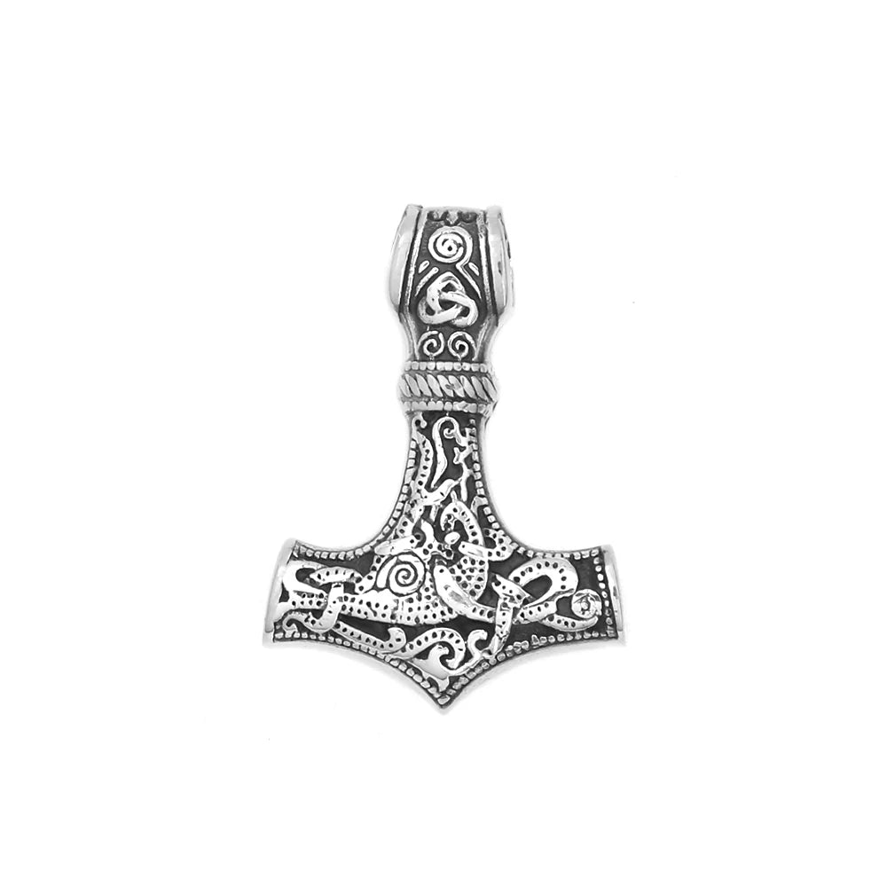 Vintage Stainless Steel Viking Thor's Hammer Pendant Necklace For Men Nordic Celtic Knot Necklace Fashion Jewelry Gift