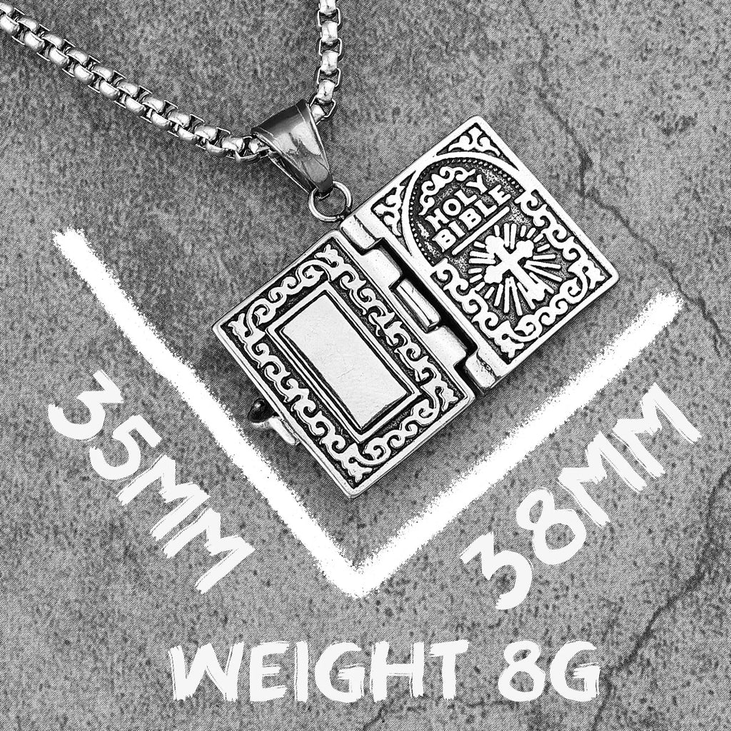 Openable Holy Bible Book Pendant — Stainless Steel