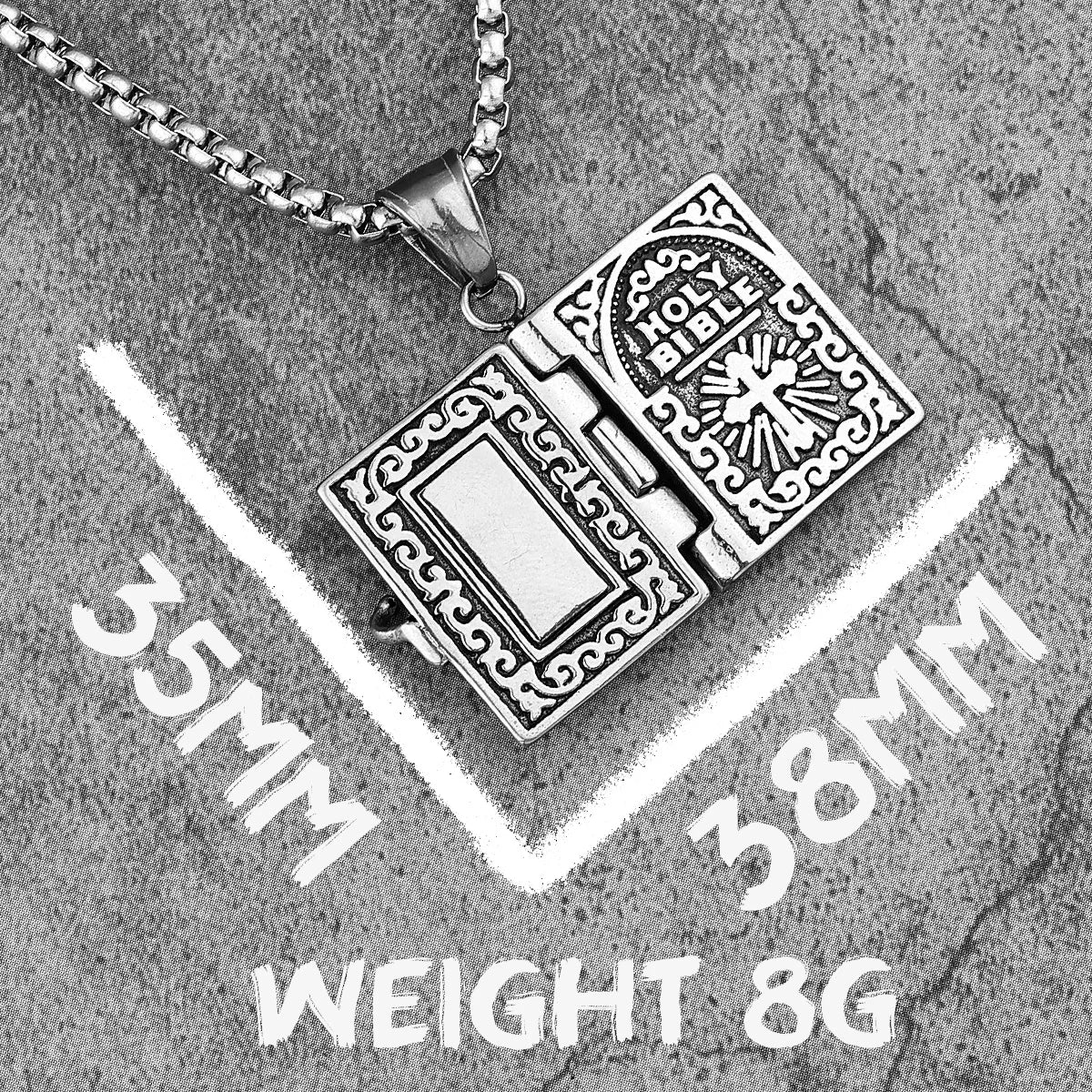 Openable Holy Bible Book Pendant — Stainless Steel