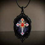 Gothic Crow Black Forest Charm Necklace Fashion Witch Jewelry Gift Pagan Cross Black Cat Skull Glass Pendant Necklace