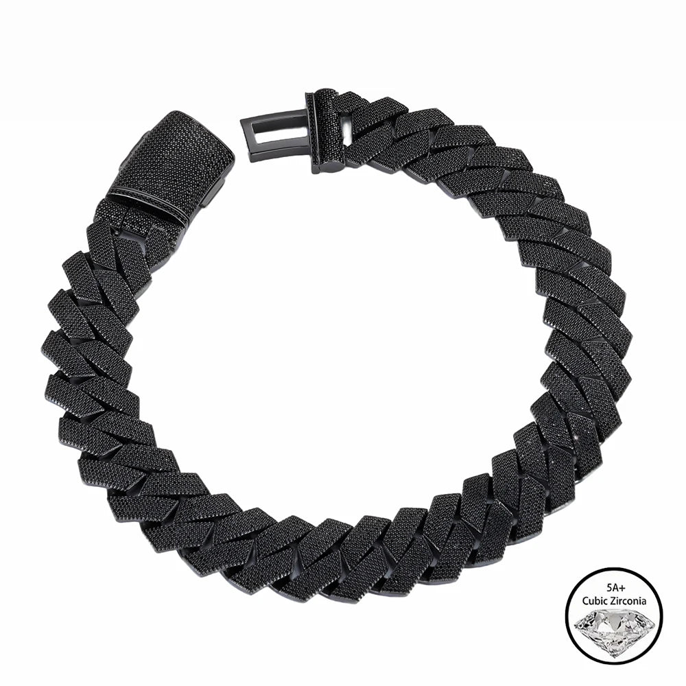 NUOYA Hip Hop Jewelry 36mm Brass CZ Ice Chain Thick Cuban Necklace Men's Pure Black Bracelet Premium Gift