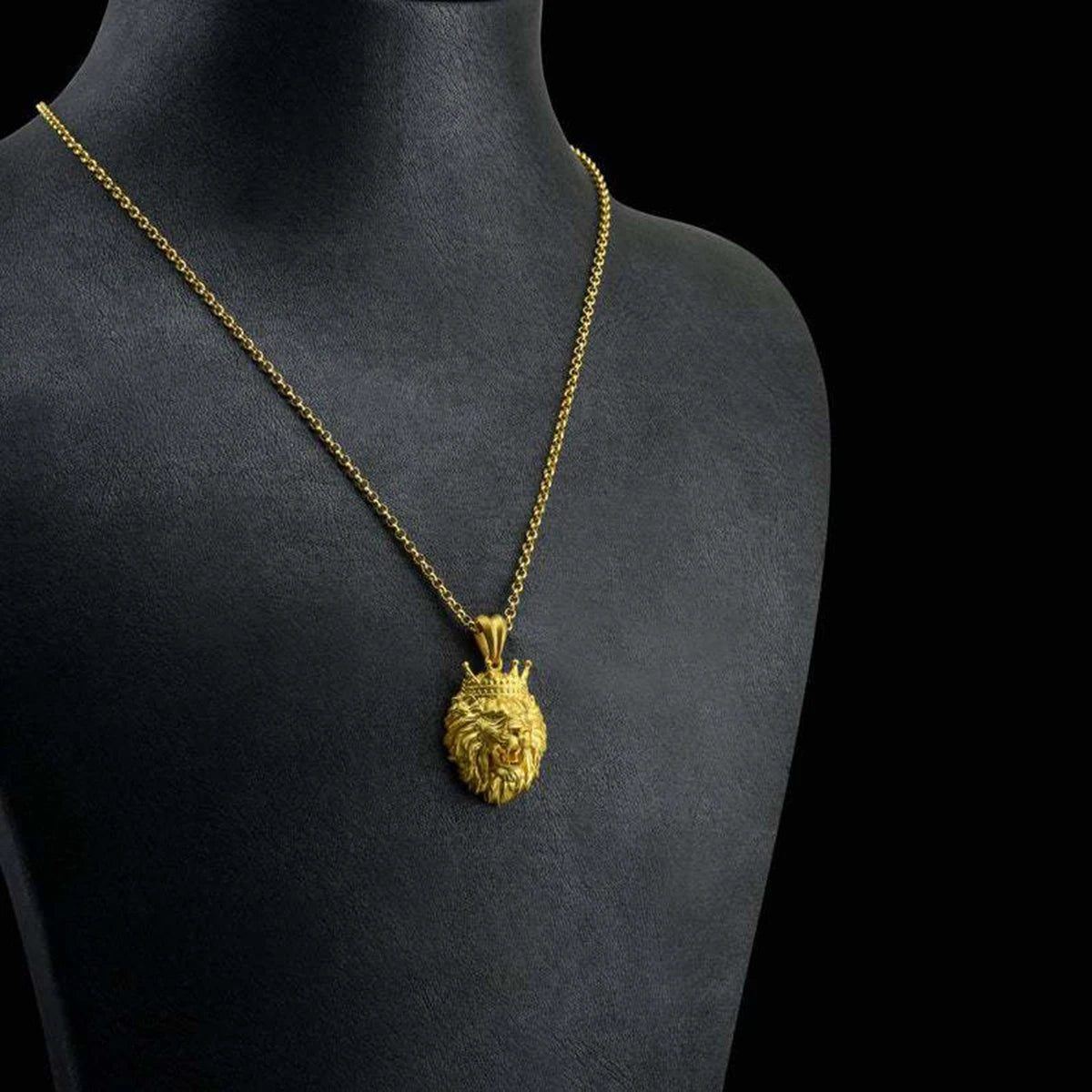 Crown Lion Head Pendant Necklace — Stainless Steel