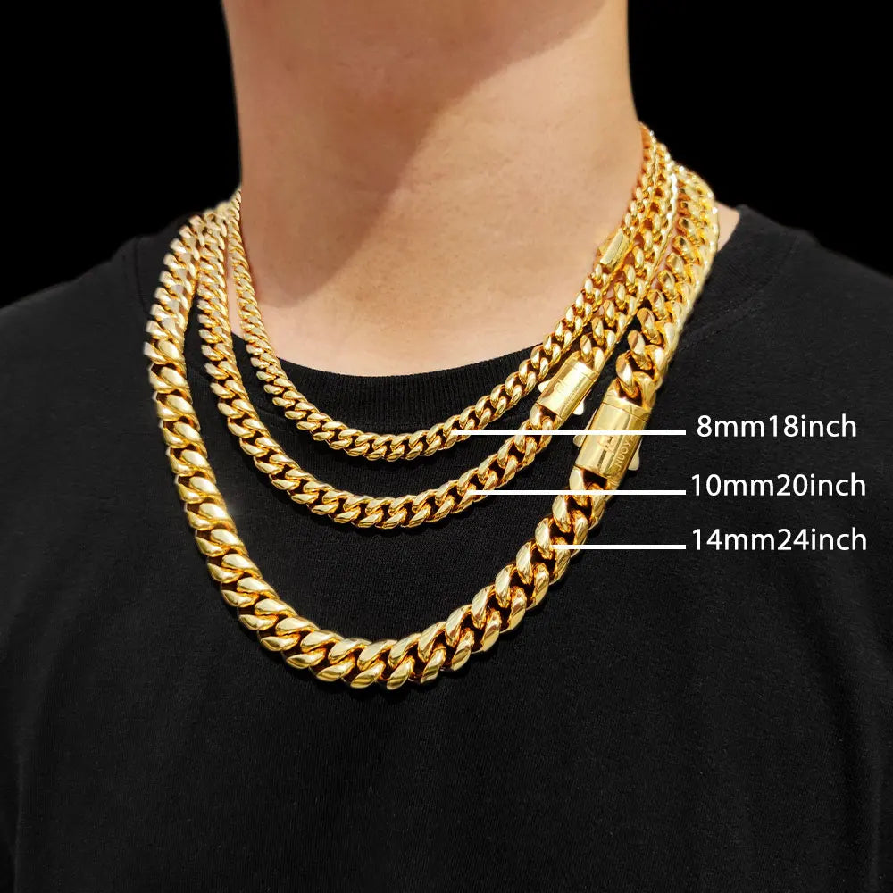 Stainless Steel Cuban Chain Necklace Miami 8/10/12MM
