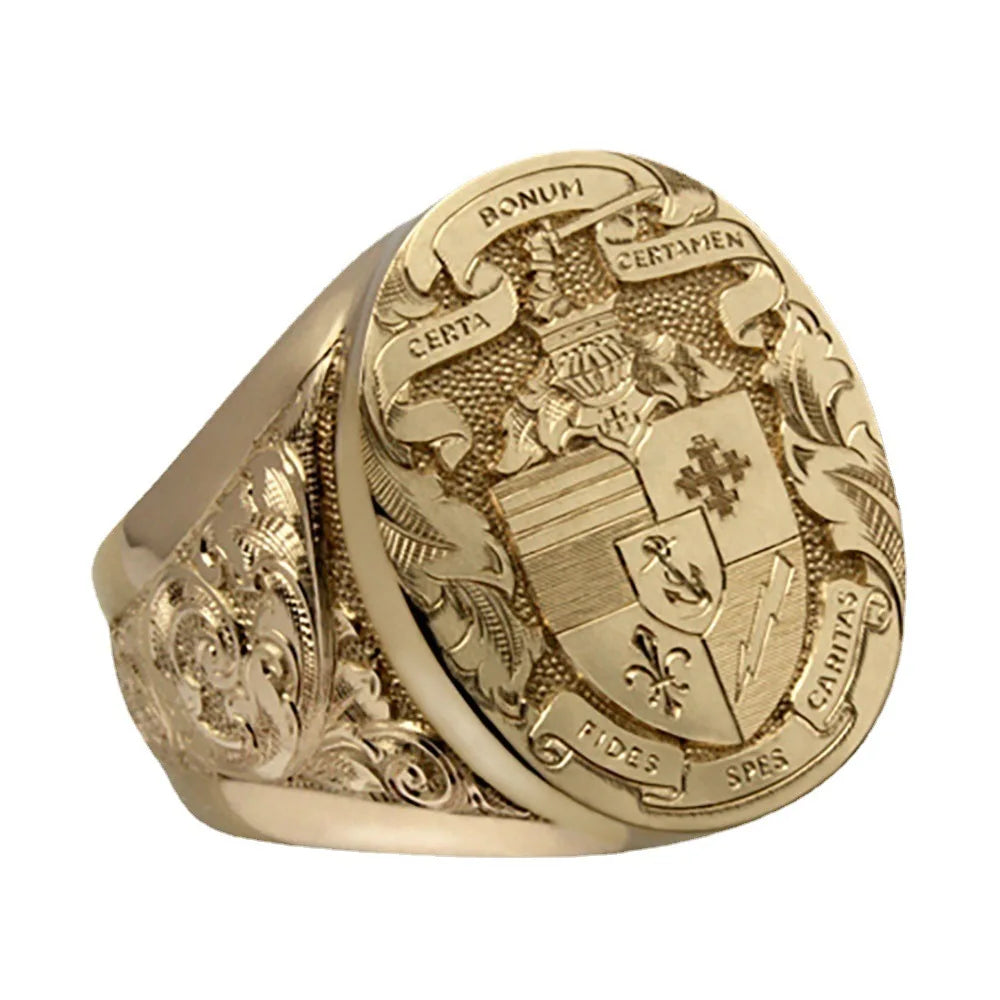 2026 Popular 925 Silver Plated 18k Gold Retro Carved Godfather Ring, High-end Men's Engagement Wedding Ring