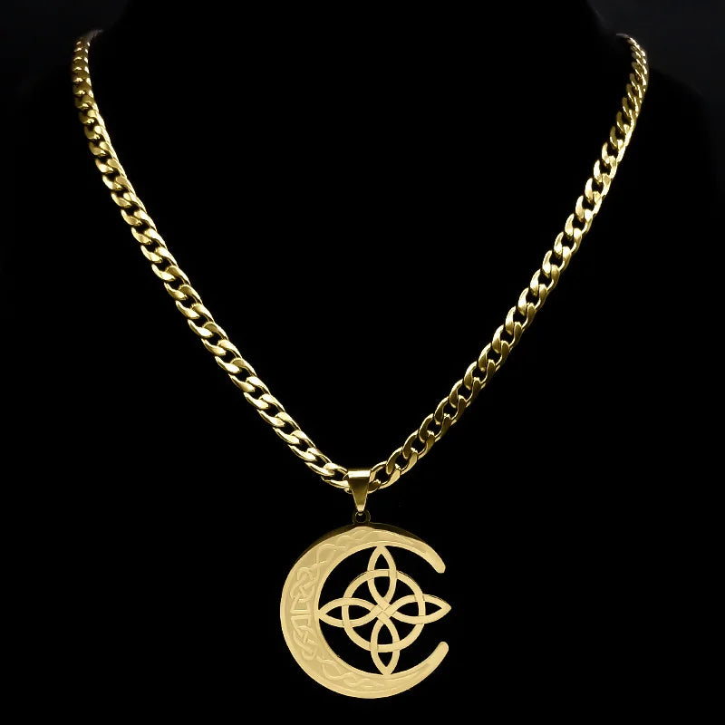 Celtic Moon Pendant Necklace — Stainless Steel