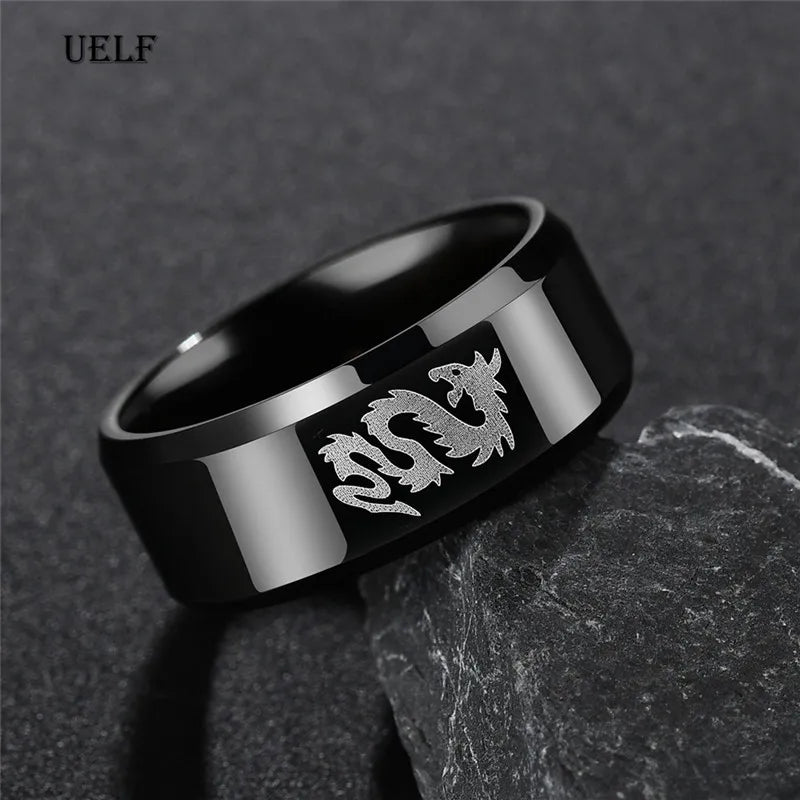 Uelf Punk Fashion Style Antique Retro Male Jewelry Viking Ring Female Black Dragon Amulet Vintage Norse Rune Rings For