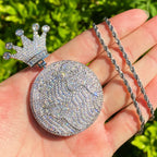 Aokaishen Iced Out Globe World Crown Bail Necklace Pendant for Men Real Gold Plated 5A Grade Hip Hop Jewelry
