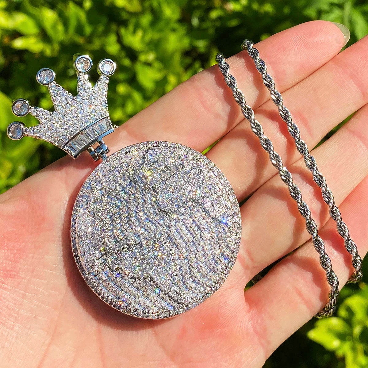 Aokaishen Iced Out Globe World Crown Bail Necklace Pendant for Men Real Gold Plated 5A Grade Hip Hop Jewelry