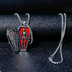 Punk Gothic Halloween Skeleton Coffin Shaped Pendant Necklace For Women Men Cross Skull Stainless Steel Chain Choker