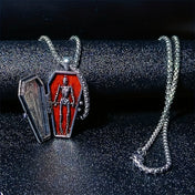 Gothic Cross Skull Coffin Pendant Necklace Stainless