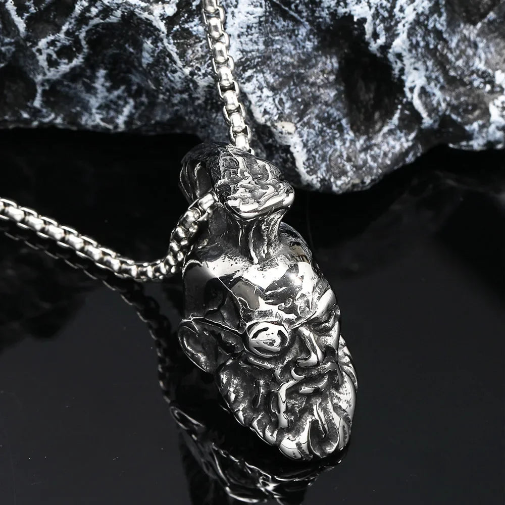 Viking Bearded Head Pendant Necklace — Nordic, Stainless Steel