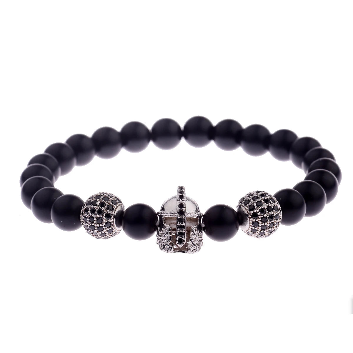 Black CZ Pave Ball Beaded Bracelet for Men — Adjustable Weave