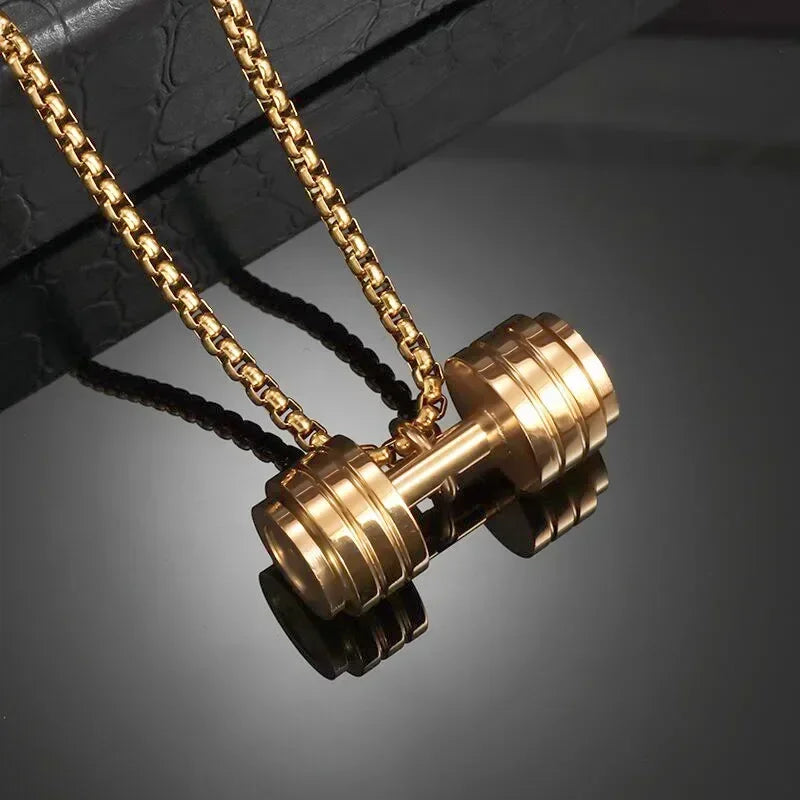 Cool Titanium Steel Dumbbell Pendant Necklace Barbell Fitness Pendant Men and Women Leisure Sports Punk Jewelry