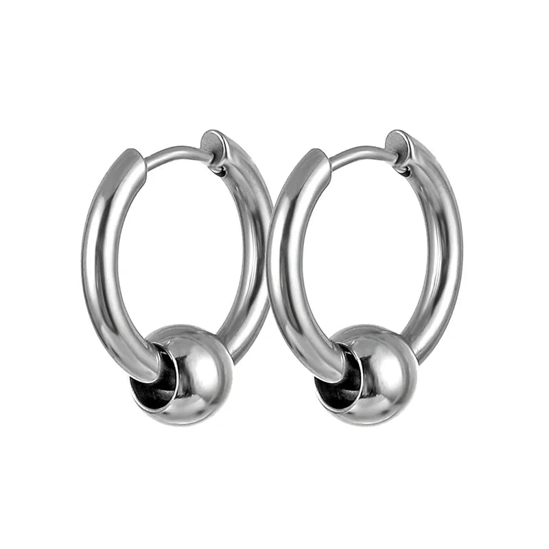 Feather Dangle Huggie Hoop Earrings for Men — Stainless Steel