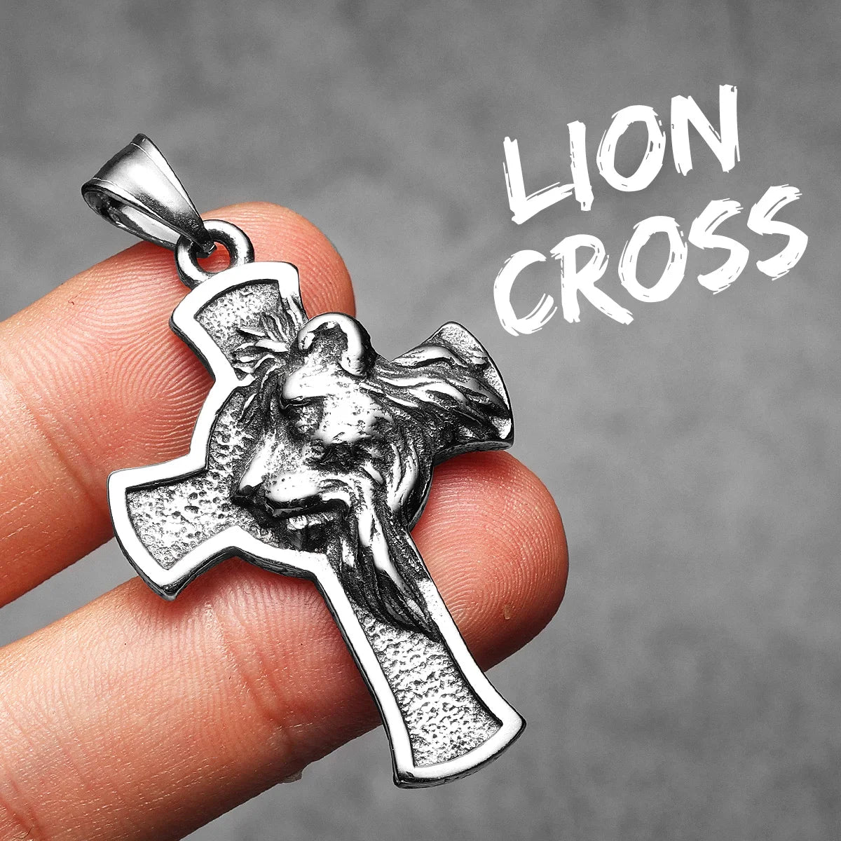 Lion King Cross Pendant Necklace — Stainless Steel