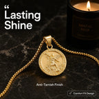 316L Stainless Steel Gold color St. Michael Embossed Round Pendant Necklace Hypoallergenic Tarnish Resistant Street Jewelry