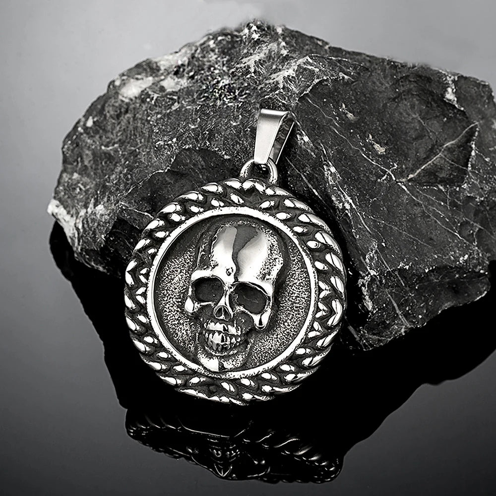 Viking Double-Sided Skull Pendant Necklace — Stainless