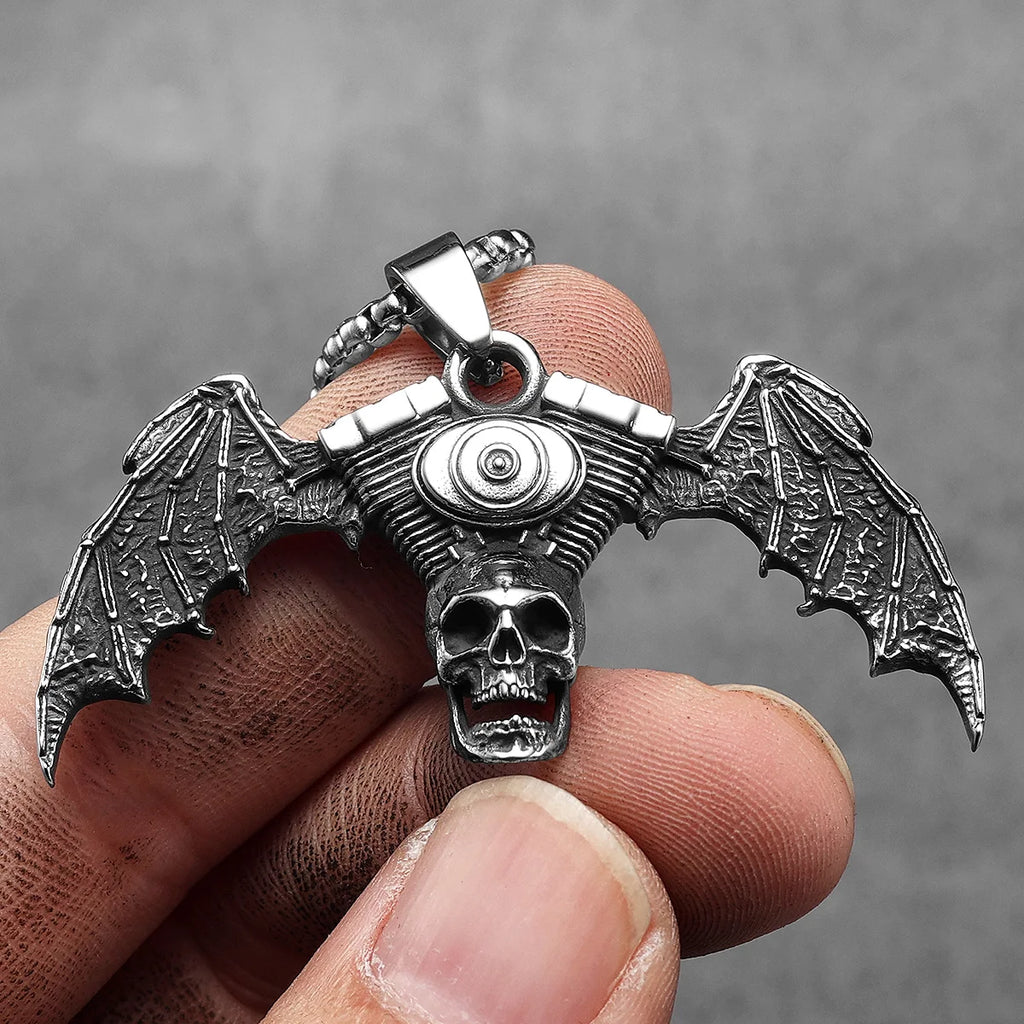 Skull Gothic Wings Pendant Necklace Stainless Steel