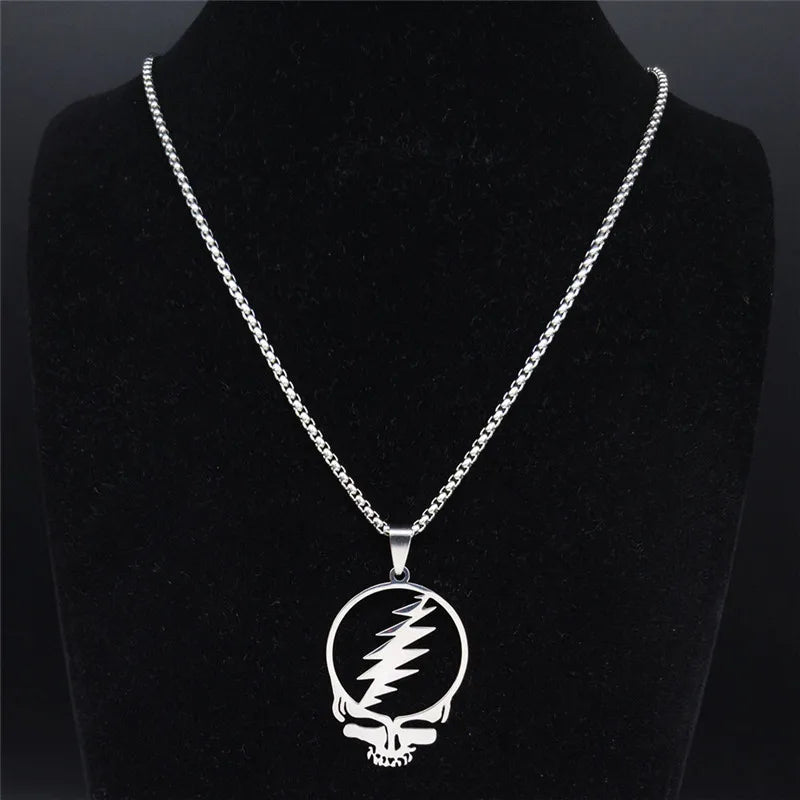 2024 New fashion punk rock band Grateful Dead Skull stainless steel necklace personality alphanulose collarbone chain