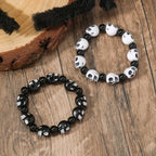 Punk Goth Skull Skeleton Bracelets for Women Men Hip Hop Elastic Beaded Bracelets Bangles Handmade Halloween Jewelry