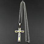Jesus Crucifix Cross Pendant Necklace Amulet — Stainless Steel