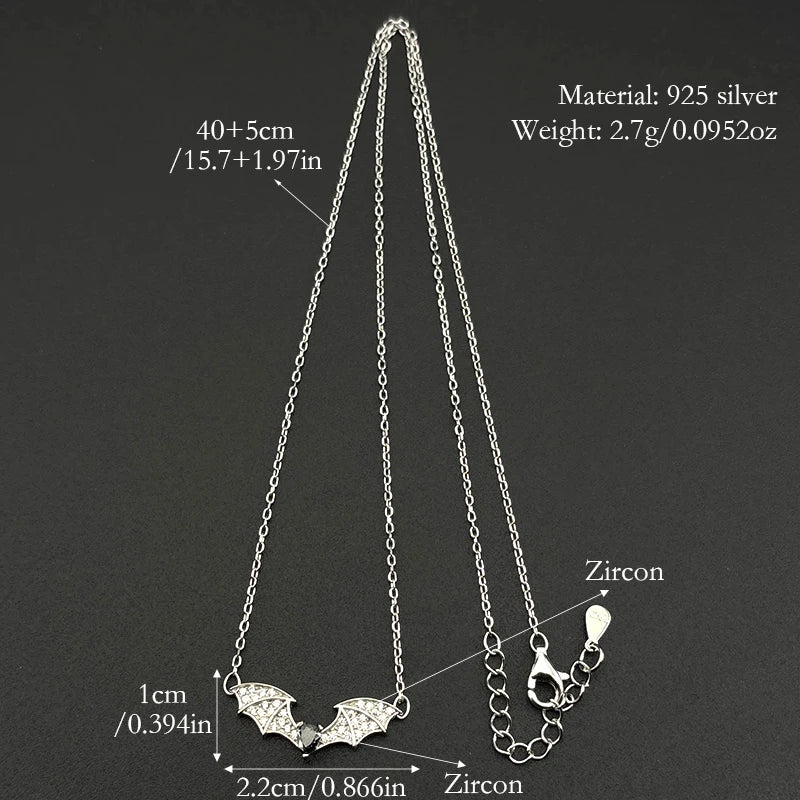 Iced Out Bat Silver Pendant Sterling Gothic Wing