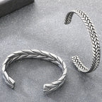 Vintage Open Bangle for Man Men 316l Stainless Steel Men's Braided Style Cuff Bracelets Punk Birthday Jewelry Gift for