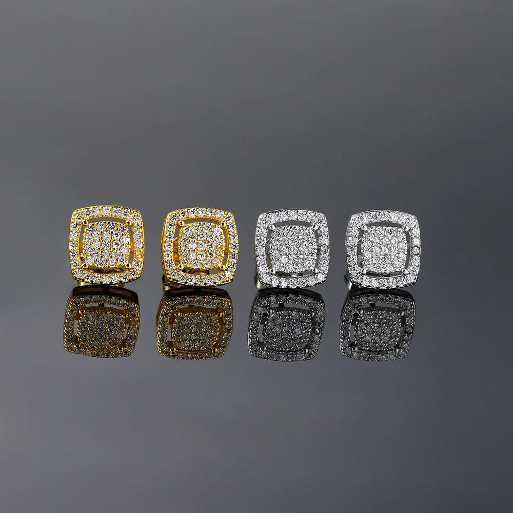 Iced Out Square Zirconia Stud Earrings CZ
