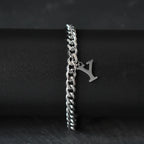 A-Z Initial Letter Cuban Chain Bracelet — Stainless Steel