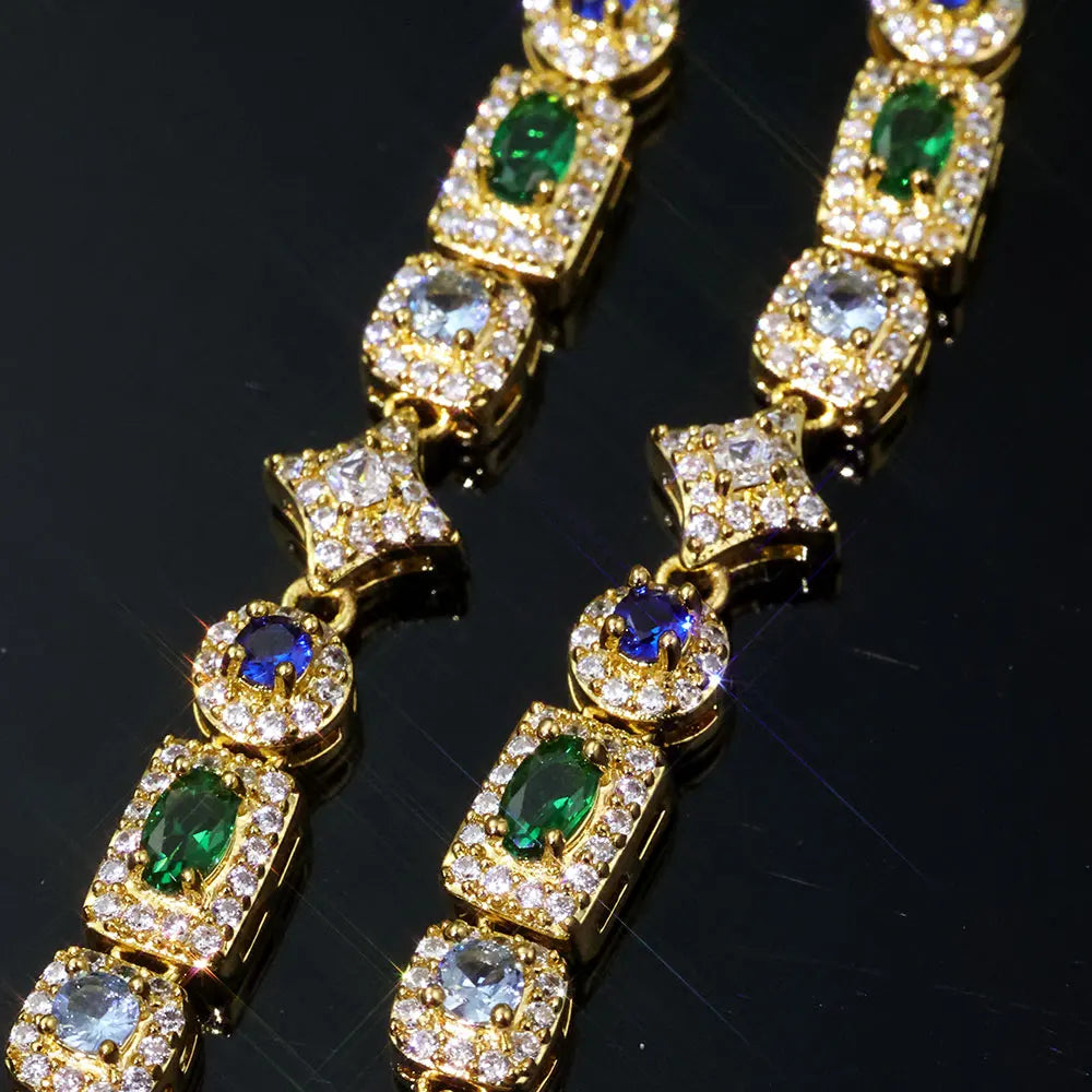 Gold Tennis Chain Necklace 6MM Colorful Rectangle