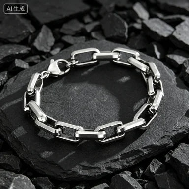 Cuban Chain Cross Bracelet for Men — Thick Link, Silver-Tone