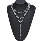 Fashion Chain Link Choker Heart Lock Cross Necklace Pendant For Women Men Silver Color Goth Jewelry Party Punk Long Necklaces